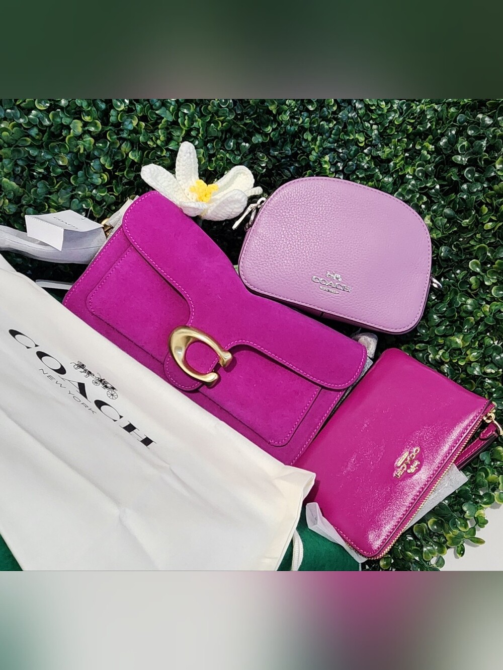 Tabby 26 Coach Hot Pink Suede Clutch with Gold Hardware Wallet And 1 More Bag